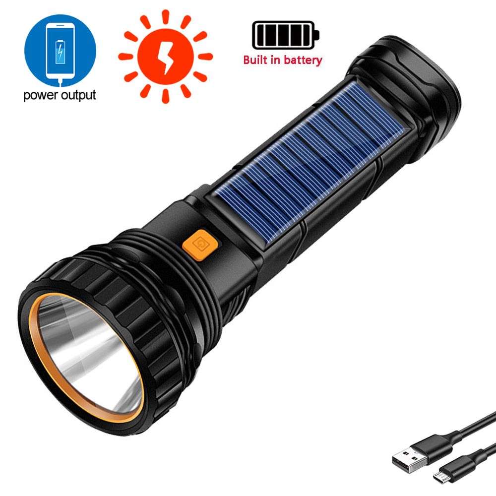 USB/solar Rechargeable Flashlight Built-in Battery