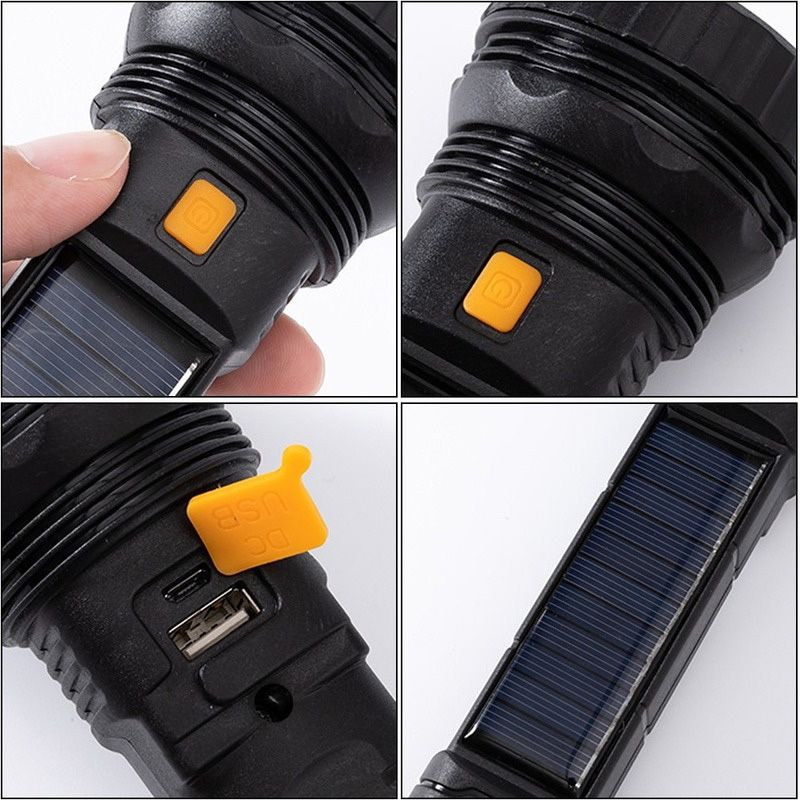 USB/solar Rechargeable Flashlight Built-in Battery