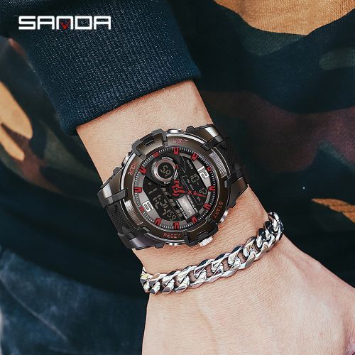 Men Watches Waterproof Sport Wristwatch Dual Display Watch 6015