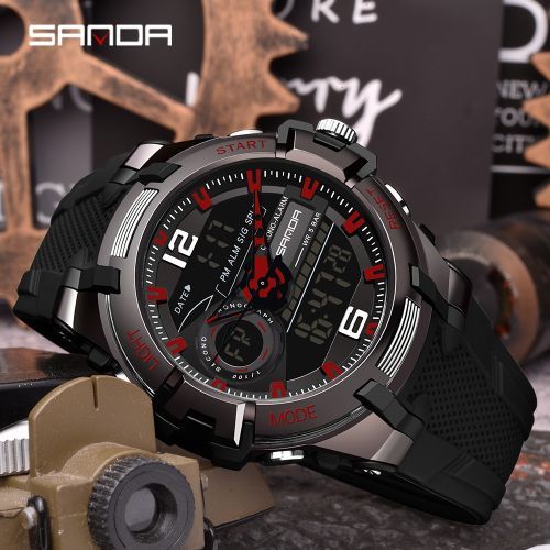 Men Watches Waterproof Sport Wristwatch Dual Display Watch 6015