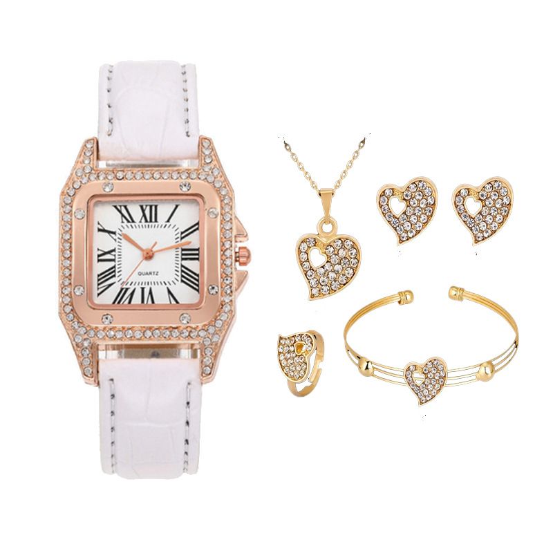 5 IN 1 Women's Wrist Watch + Necklace + Earrings + Bracelet + Ring