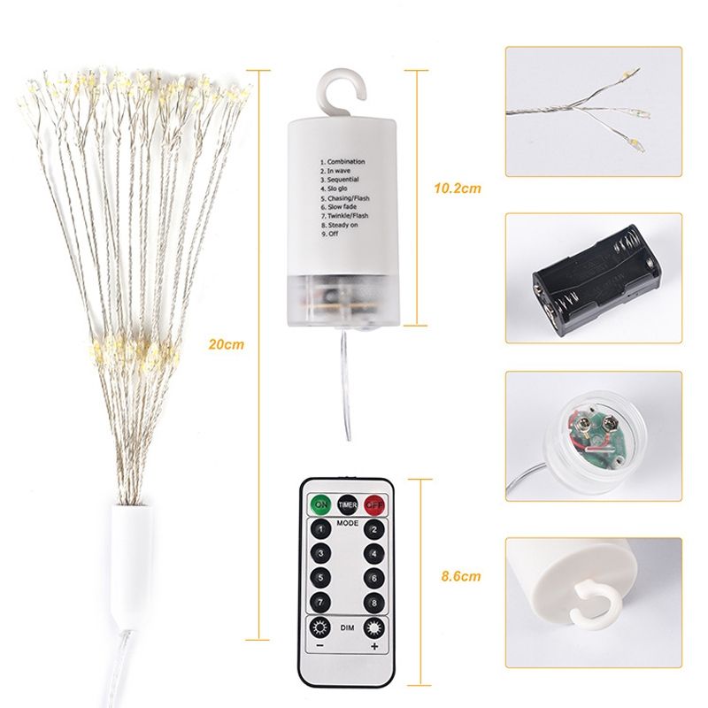 30cm Explosion Ball Fireworks Dimmable Copper Wire LED String Light, 150 LEDs Batteries Box LED Decorative Light With Remote Control(Colorful Light)