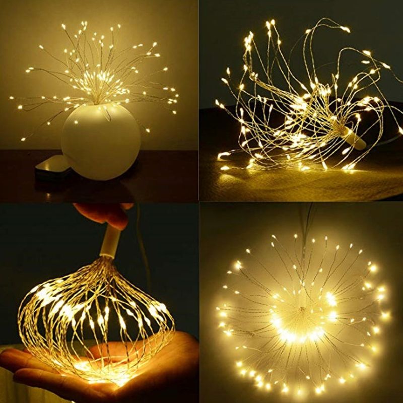 30cm Explosion Ball Fireworks Dimmable Copper Wire LED String Light, 150 LEDs Batteries Box LED Decorative Light With Remote Control(Colorful Light)