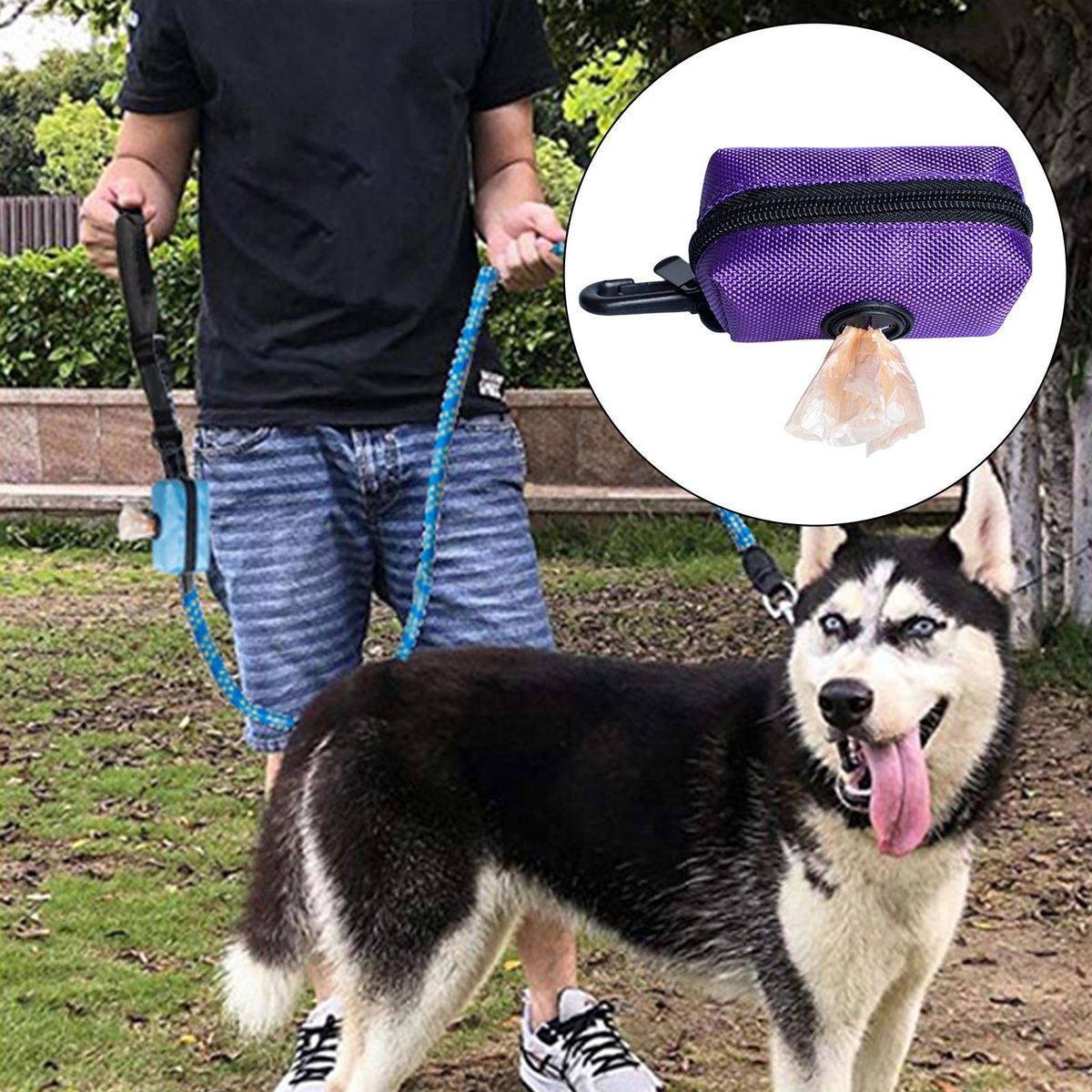 Travel Waste Bag Dispenser Carrier Case For Leash Purple