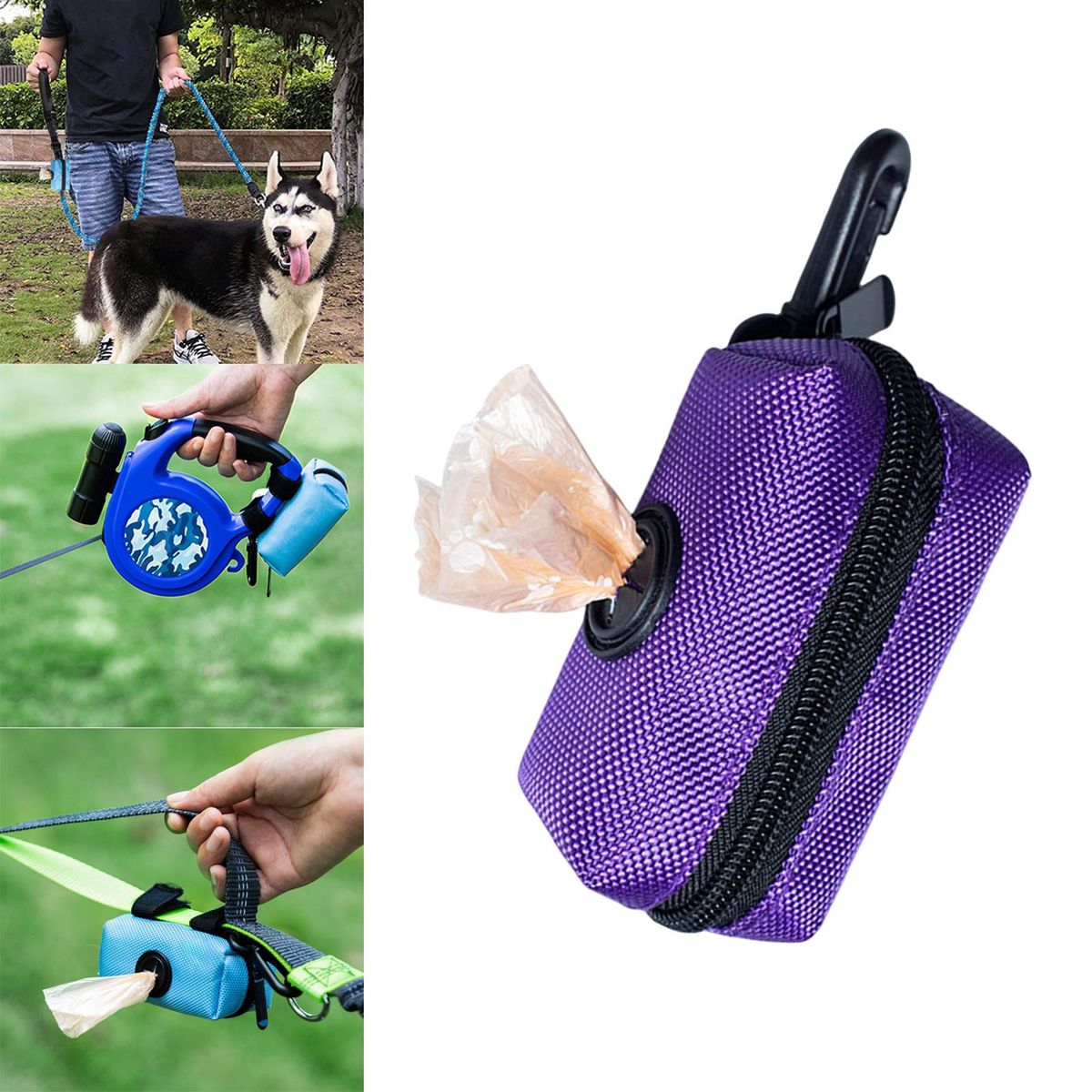 Travel Waste Bag Dispenser Carrier Case For Leash Purple