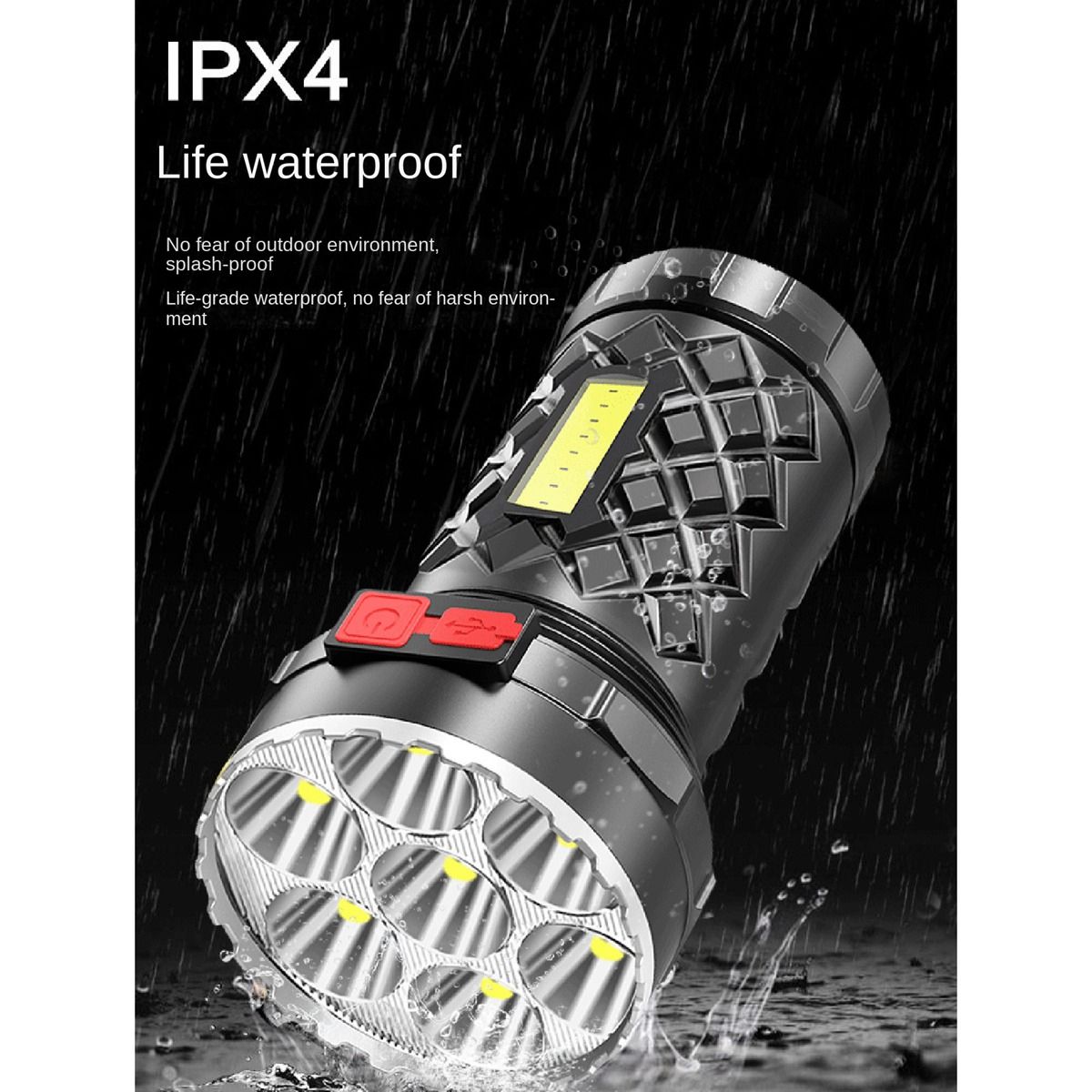 7 LED Super Bright Flashlight Ultra Powerful LED Rechargeable COB Side Light 4 Modes Outdoor Flashlight