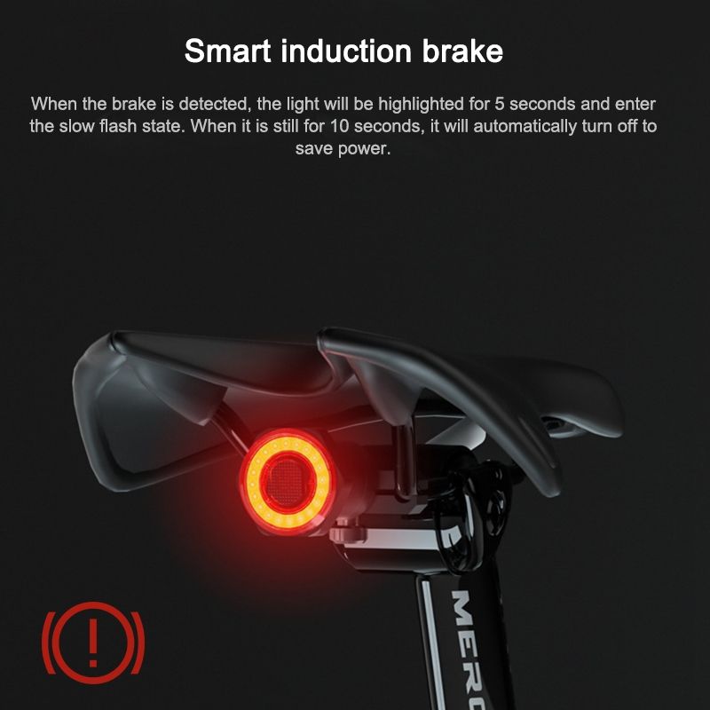 Smart Sensor Brake Tail Light Mountain Bike Light USB Charging Road Bike Night Riding Tail Light, Color:Seat Cushion Installation Black