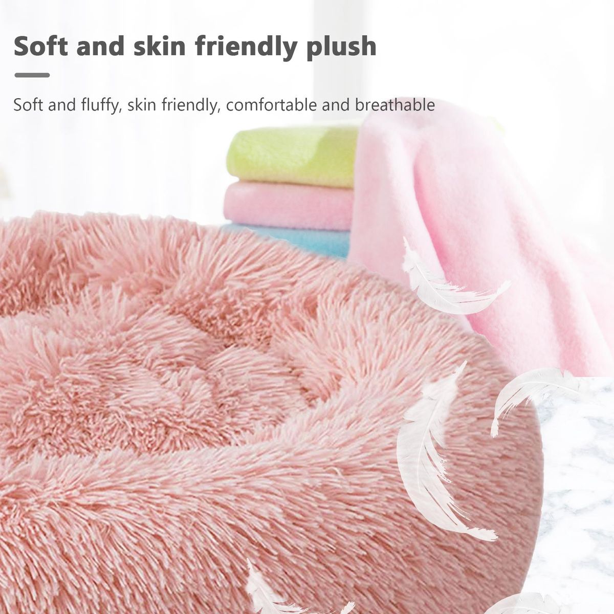 Cat Bed Dog Bed Soft Plush Round Pet Bed Warming Washable Round Bed