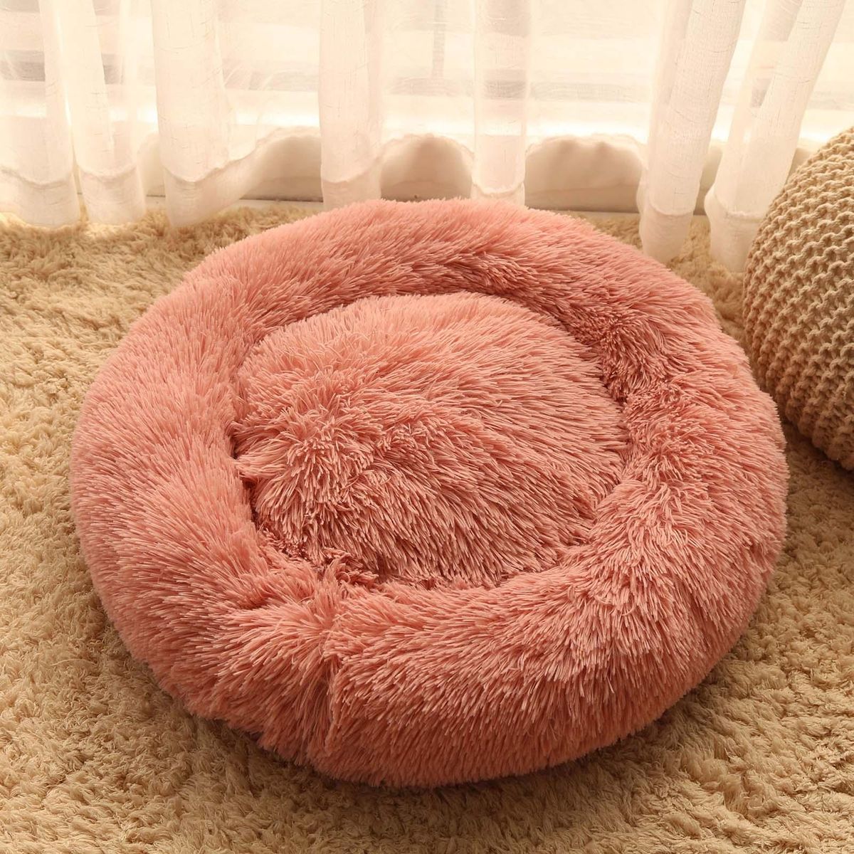 Cat Bed Dog Bed Soft Plush Round Pet Bed Warming Washable Round Bed