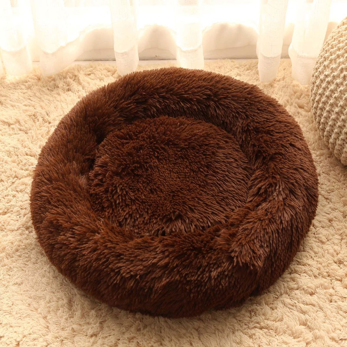 Cat Bed Dog Bed Soft Plush Round Pet Bed Warming Washable Round Bed