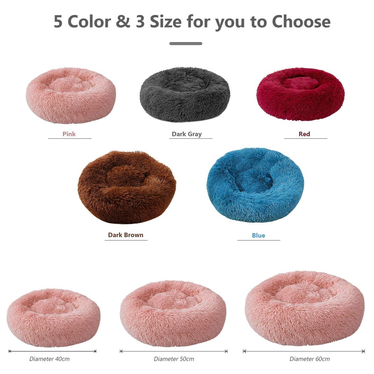 Cat Bed Dog Bed Soft Plush Round Pet Bed Warming Washable Round Bed