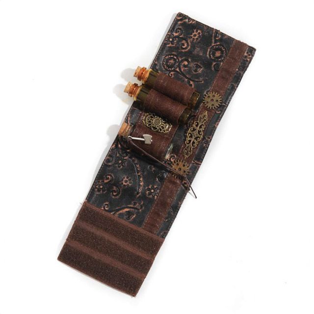 Gothic Duke Vintage Gothic Brown Pu Leather Gold Gear Wheel