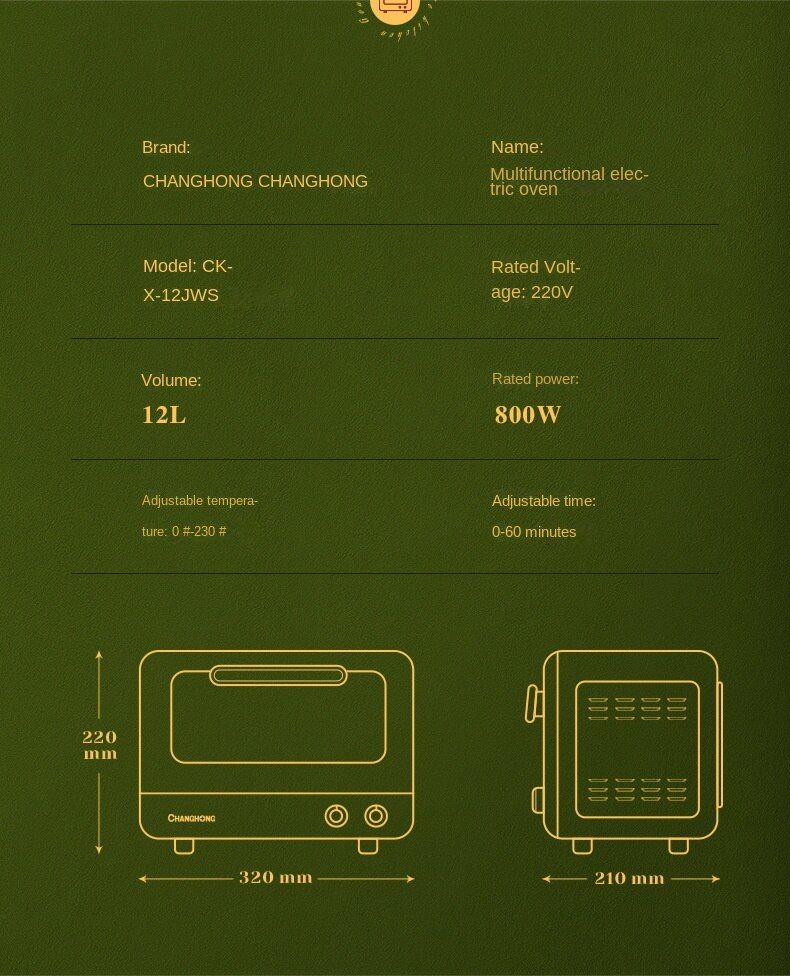 12L Household Mini Oven-Gold Green