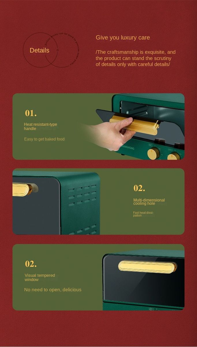 12L Household Mini Oven-Gold Green
