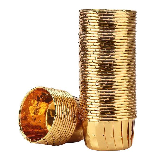 50x Foil Cup Cake Cases Cupcake Muffin Paper Baking Cups Wrappers Gold