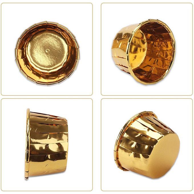 50x Foil Cup Cake Cases Cupcake Muffin Paper Baking Cups Wrappers Gold