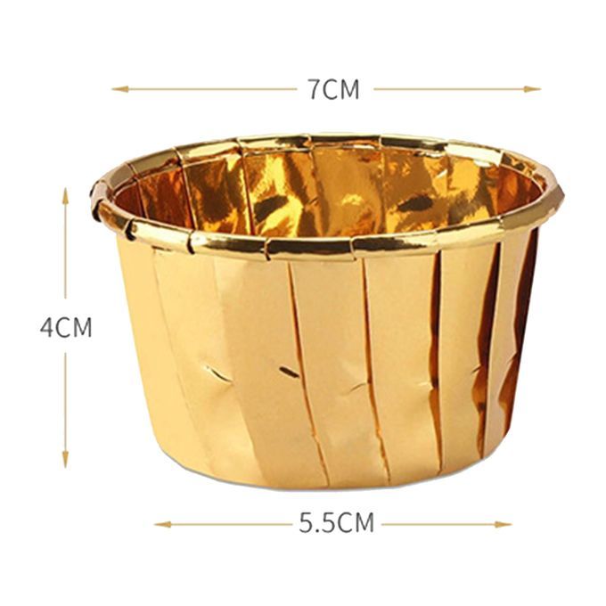 50x Foil Cup Cake Cases Cupcake Muffin Paper Baking Cups Wrappers Gold
