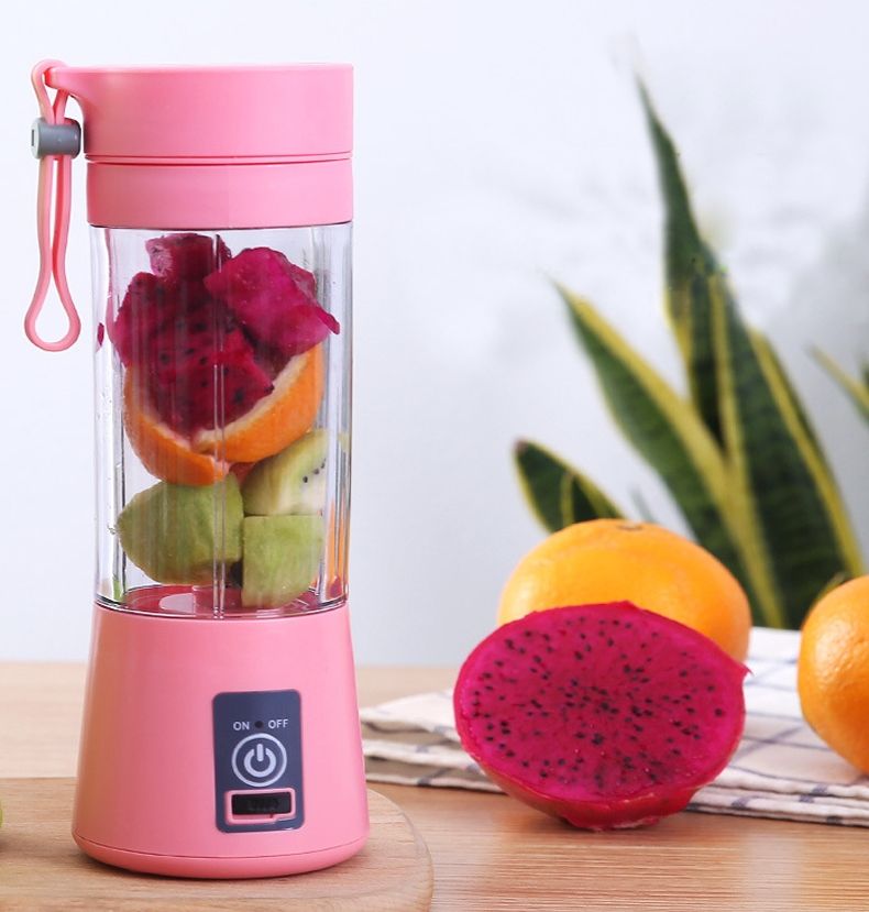 USB Rechargeable Electric Automatic Vegetable Fruit Citrus Juicer Mixer Bottle (6 Blades Pink)