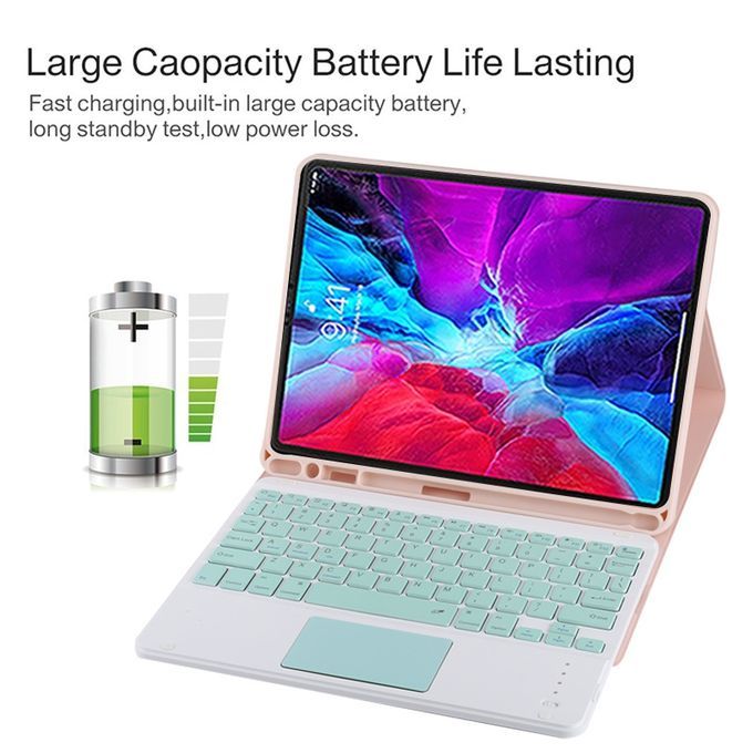 TG11BC Detachable Bluetooth Green Keyboard Microfiber Leather Protective Case For IPad Pro 11 Inch (2020), With Touchpad & Pen Slot & Holder (Pink)