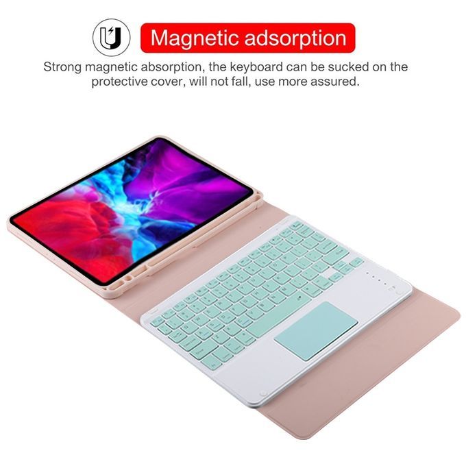 TG11BC Detachable Bluetooth Green Keyboard Microfiber Leather Protective Case For IPad Pro 11 Inch (2020), With Touchpad & Pen Slot & Holder (Pink)