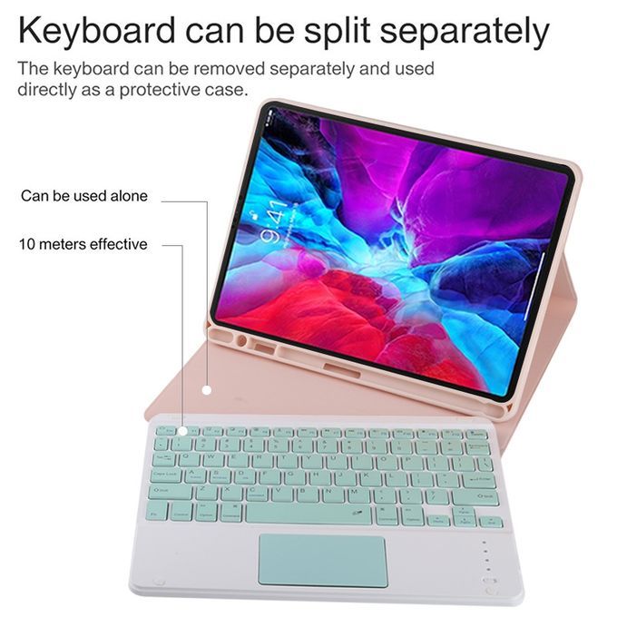 TG11BC Detachable Bluetooth Green Keyboard Microfiber Leather Protective Case For IPad Pro 11 Inch (2020), With Touchpad & Pen Slot & Holder (Pink)