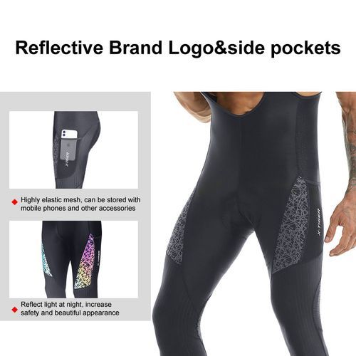 Padded MTB Road Bike Tights With 2-Pockets Breathable Cycling Long Leggings Bib Cycling Pants