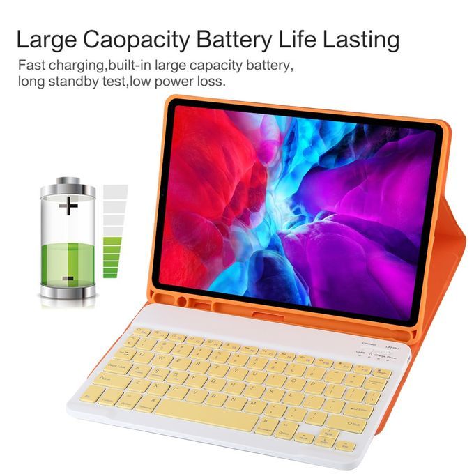 TG11B Detachable Bluetooth Yellow Keyboard + Microfiber Leather Protective Case For IPad Pro 11 Inch (2020), With Pen Slot & Holder (Orange)