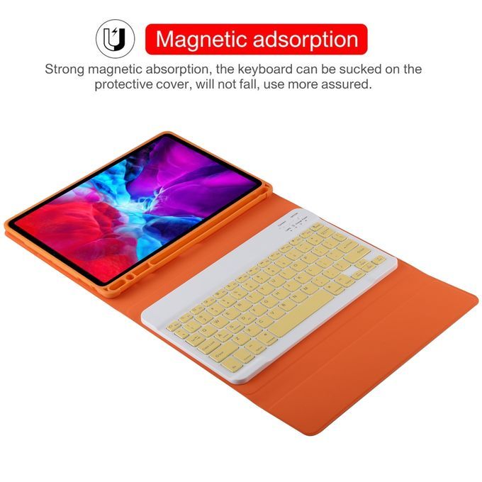 TG11B Detachable Bluetooth Yellow Keyboard + Microfiber Leather Protective Case For IPad Pro 11 Inch (2020), With Pen Slot & Holder (Orange)