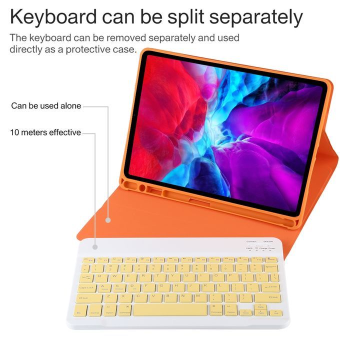 TG11B Detachable Bluetooth Yellow Keyboard + Microfiber Leather Protective Case For IPad Pro 11 Inch (2020), With Pen Slot & Holder (Orange)