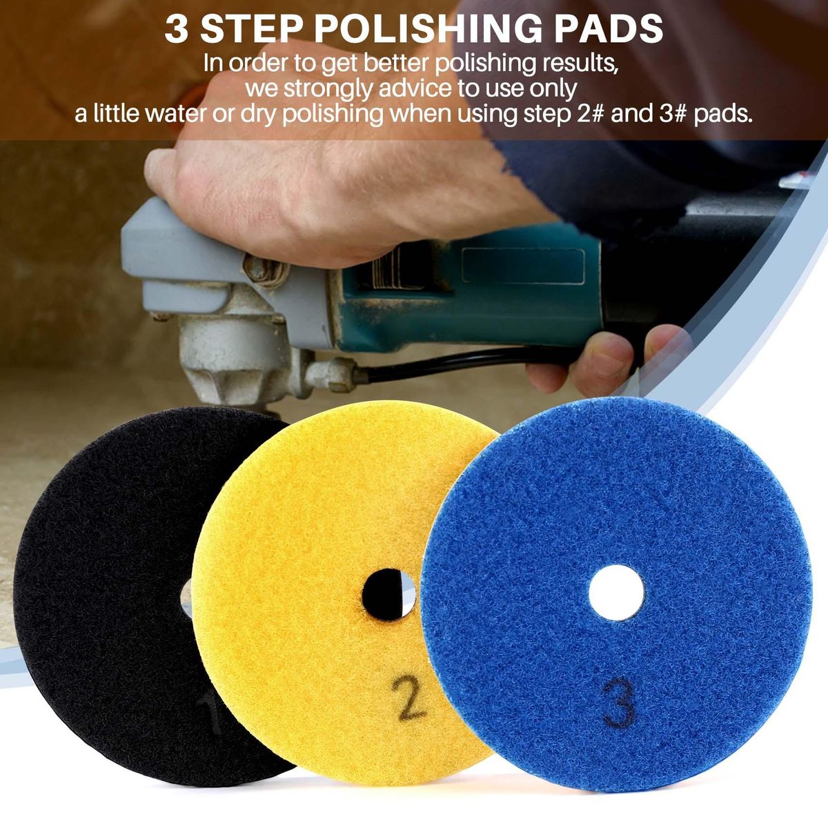 3 Pieces 100Mm Diamond Flexible Wet & Dry Polishing Pads 3 Step Floor Polish For  Tile