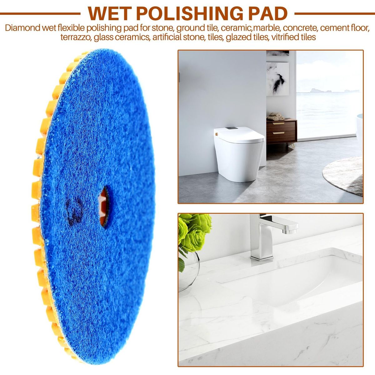 3 Pieces 100Mm Diamond Flexible Wet & Dry Polishing Pads 3 Step Floor Polish For  Tile