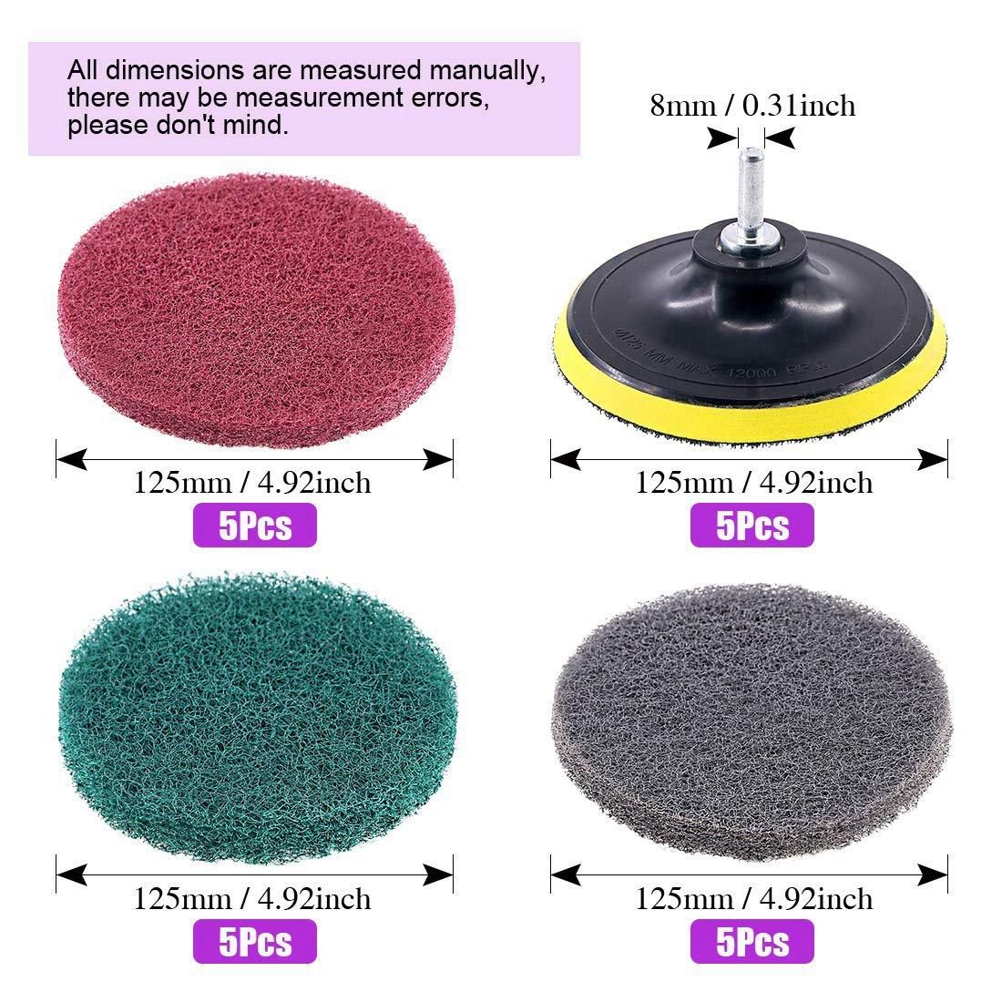 16Pcs 5Inch 3 Different Color Scrubbing Pads Drill Powered B