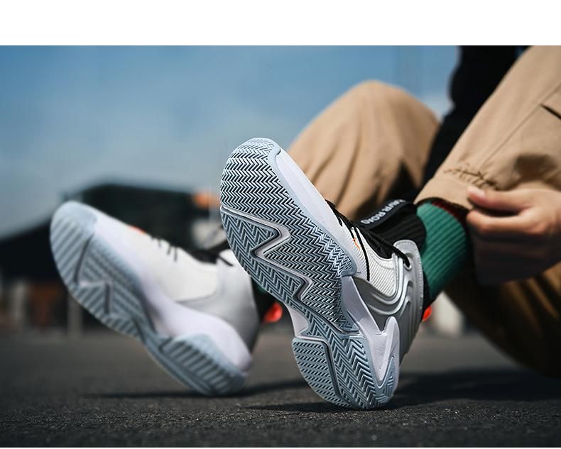 Plus Size (39-46) Basketball Shoes High Top Men's Sneakers White