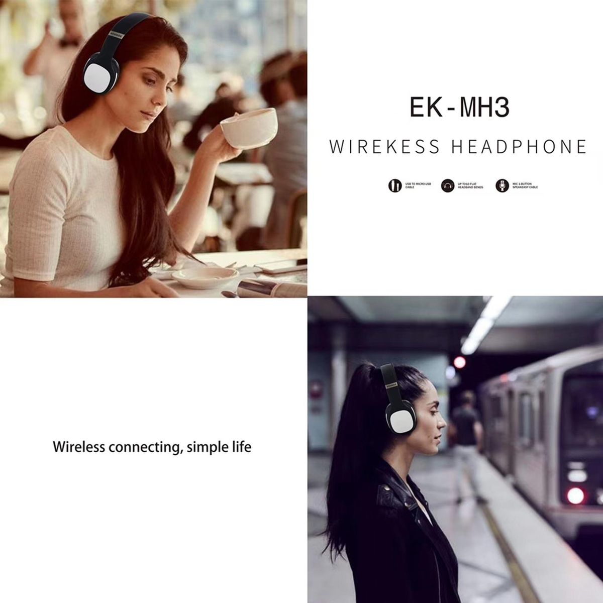 MH3 Head-mounted BT5.0 Wireless Headset with Microphone HiFi Stereo Sound Button Operation