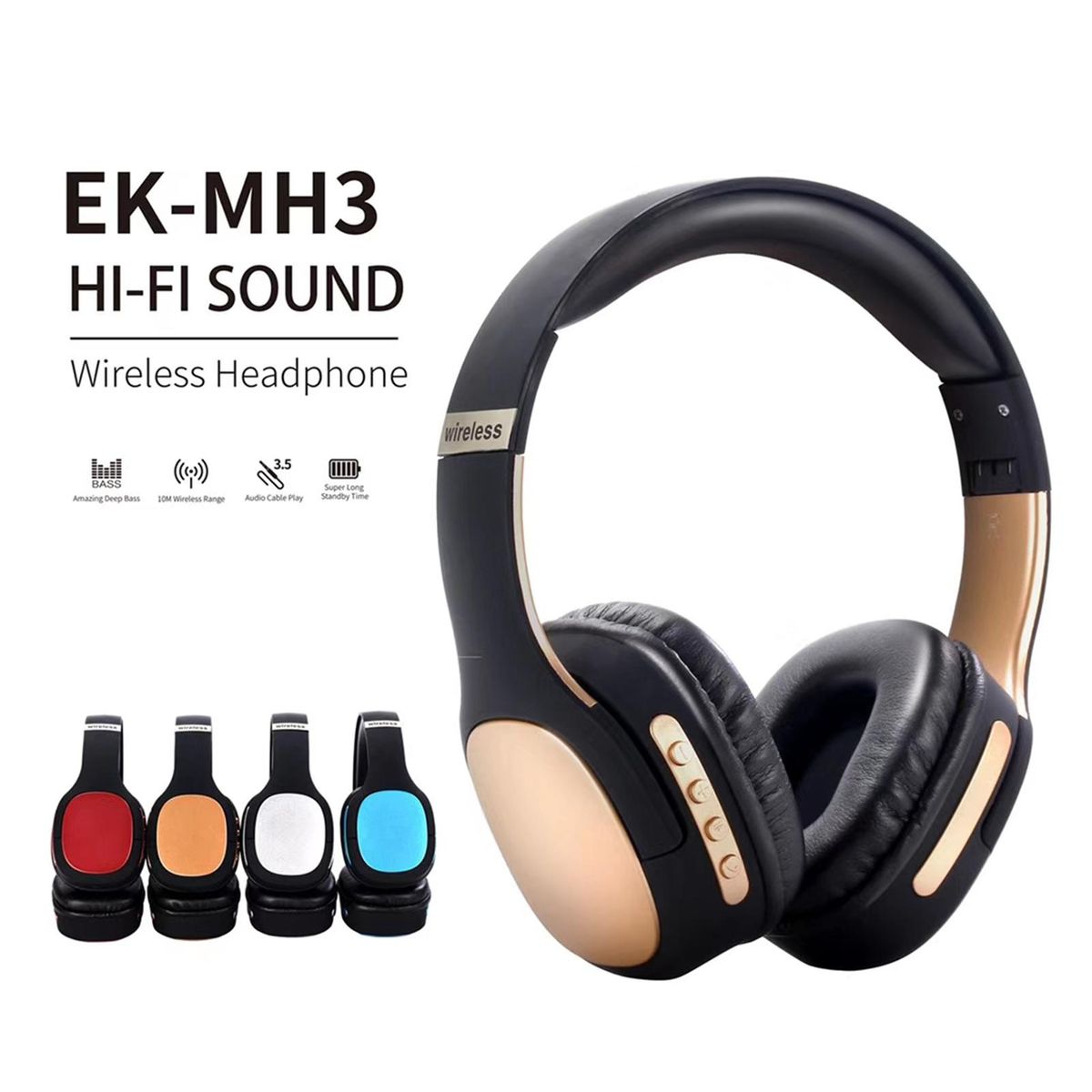 MH3 Head-mounted BT5.0 Wireless Headset with Microphone HiFi Stereo Sound Button Operation