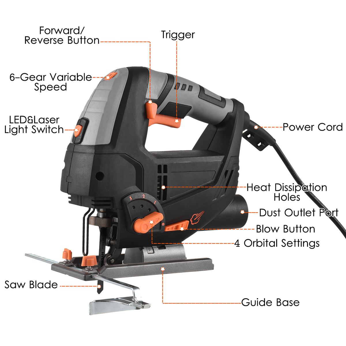 800W 6.7A Electric Jigsaw 3000SPM Variable Speed Jig Saw
