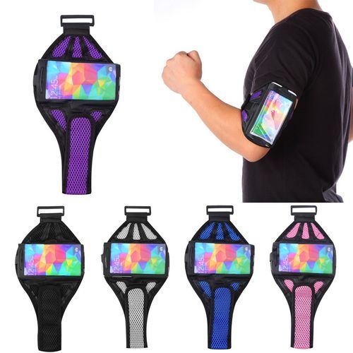 Sports Mesh Gym Running Jogging Arm Band Holder Strap Pou H For GALAXY S4/S5-grey