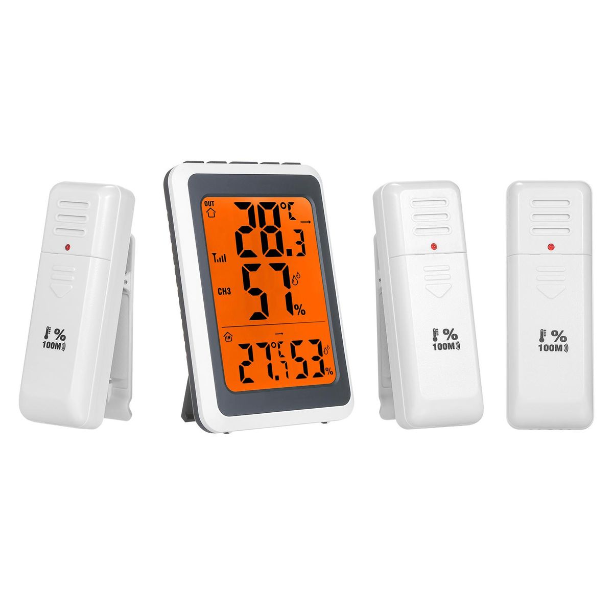 Digital Thermo-Hygrometer Thermometer & Hygrometer Temperature Humidity Indicator Indoor & Outdoor Temperature Humidity Gauge Meter with 3 Transmitters