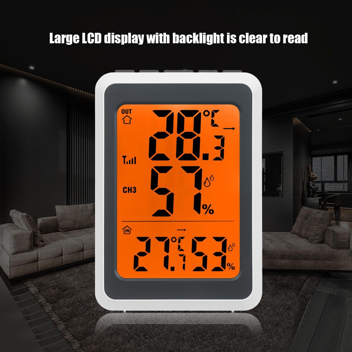 Digital Thermo-Hygrometer Thermometer & Hygrometer Temperature Humidity Indicator Indoor & Outdoor Temperature Humidity Gauge Meter with 3 Transmitters