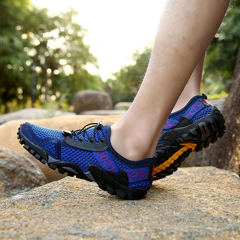 Men Knitted Fabric Water Wadding Shoes Outdoor Slip Resistant Sneakers Waterproof Hiking Shoes EU:47