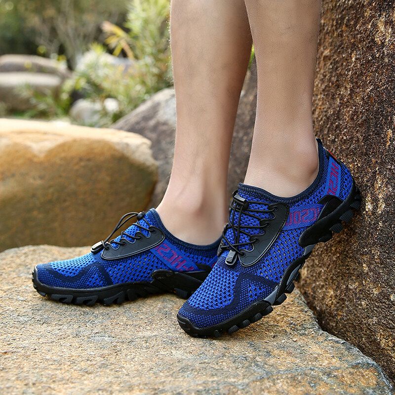 Men Knitted Fabric Water Wadding Shoes Outdoor Slip Resistant Sneakers Waterproof Hiking Shoes EU:47