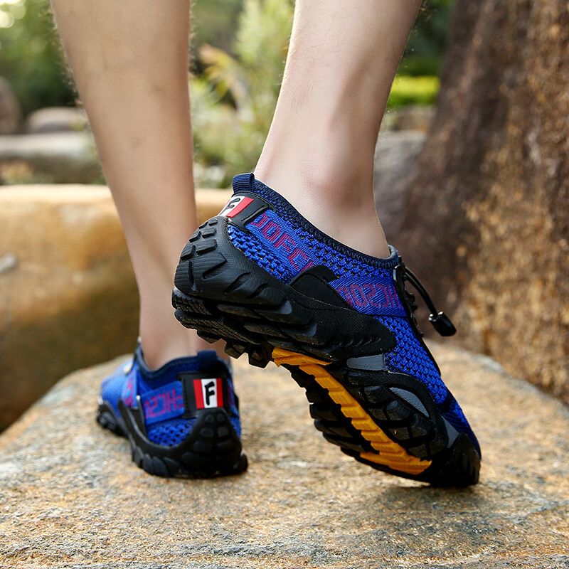 Men Knitted Fabric Water Wadding Shoes Outdoor Slip Resistant Sneakers Waterproof Hiking Shoes EU:47