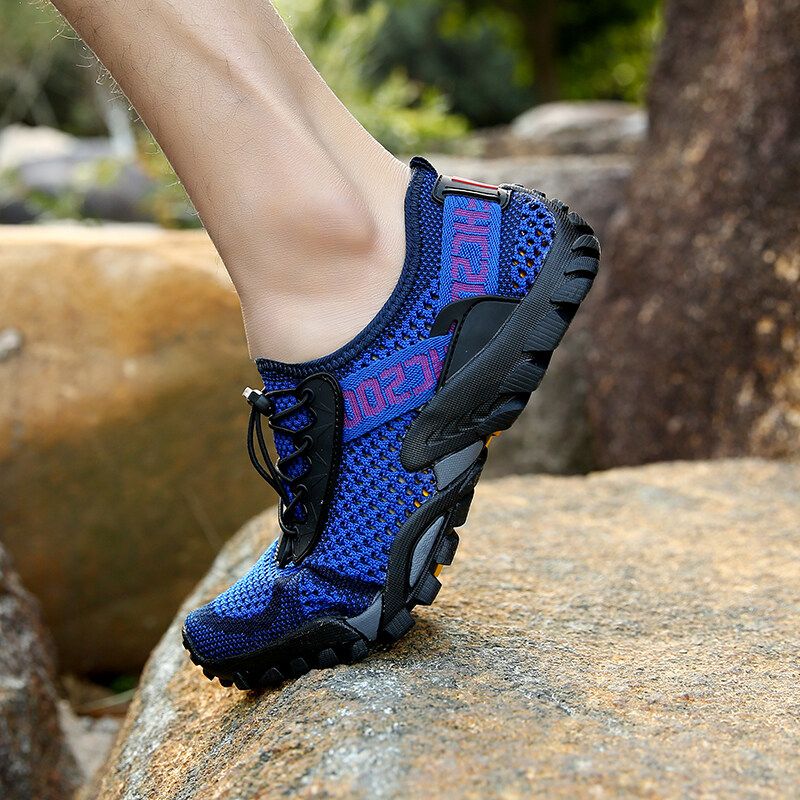 Men Knitted Fabric Water Wadding Shoes Outdoor Slip Resistant Sneakers Waterproof Hiking Shoes EU:47