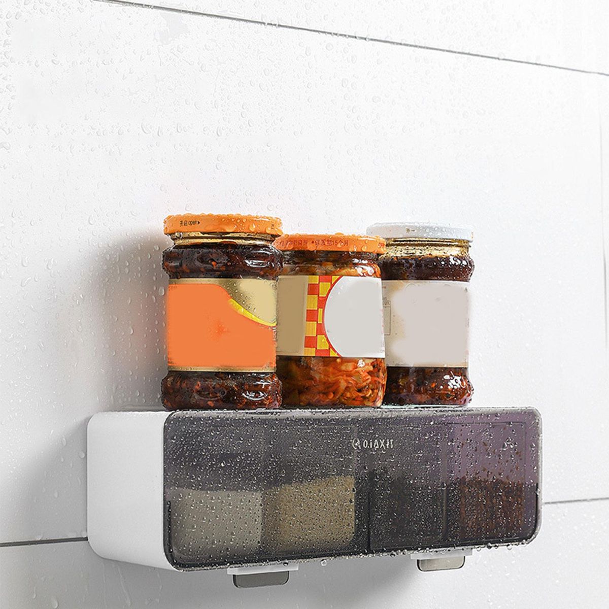 Kitchen Wall Mount Spice Organizer 4 Grids Black