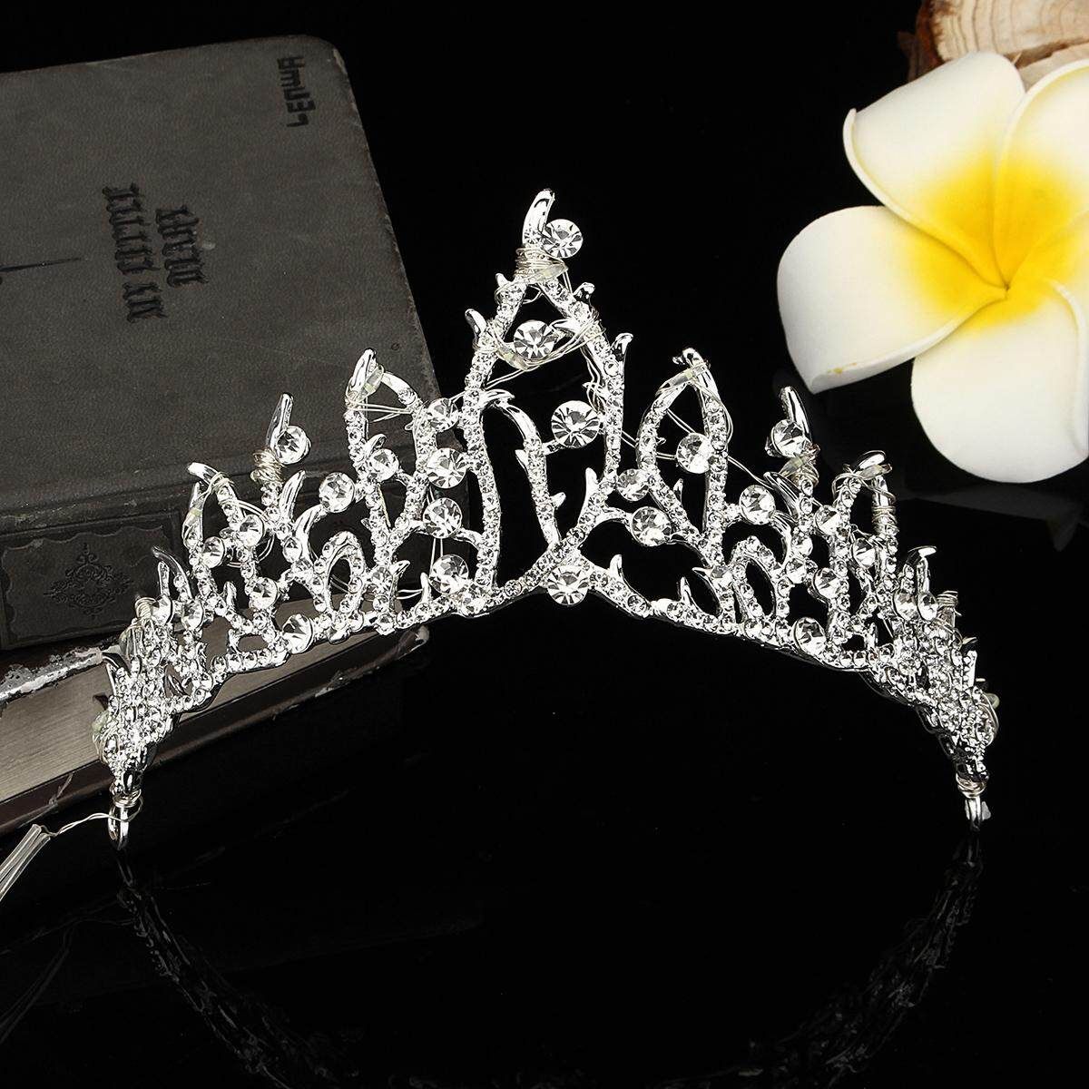 LED Baroque Rhinestone Crystal Crown Tiara Party Wedding Prom Hair Accessories Blue (blue)