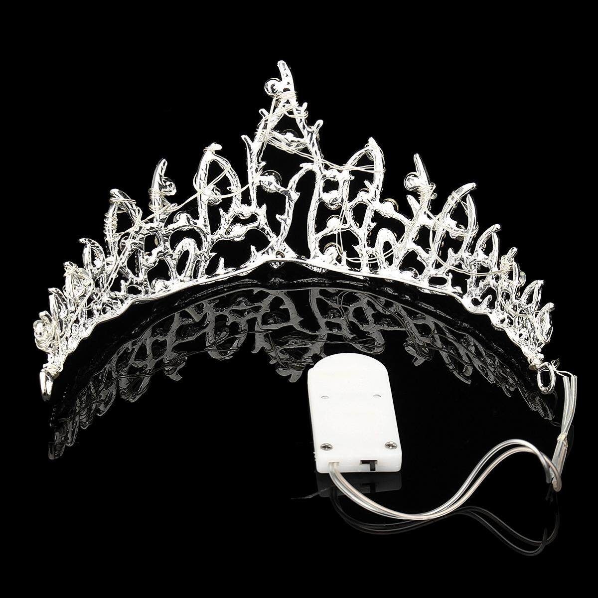 LED Baroque Rhinestone Crystal Crown Tiara Party Wedding Prom Hair Accessories Blue (blue)