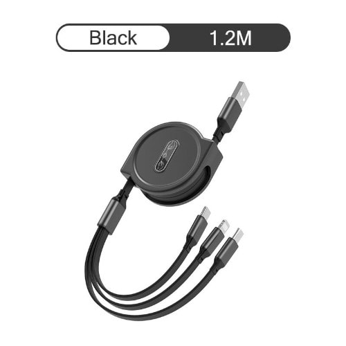 3 In 1 Foldable Retractable 3a Fast USB Charging Cable - 1.2meter