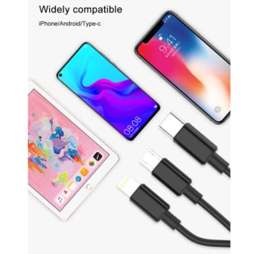 3 In 1 Foldable Retractable 3a Fast USB Charging Cable - 1.2meter