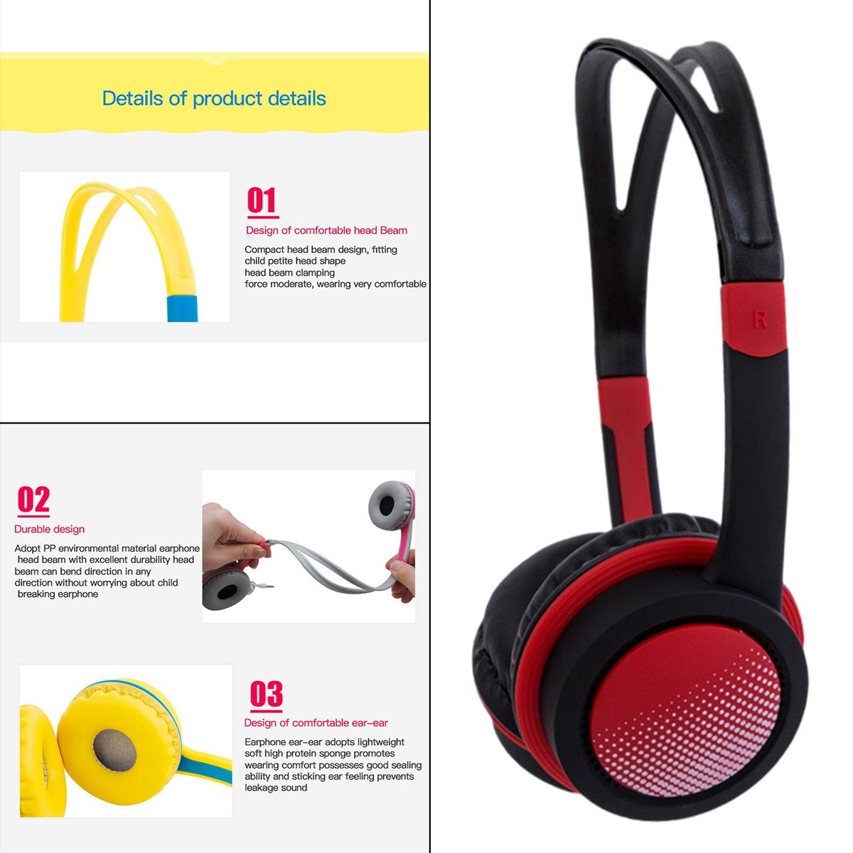 On-Ear Wired Headphones Adjustable Headband 3.5mm Black