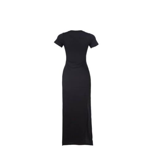 Two Sides Slit Short Sleeve Gown - Black